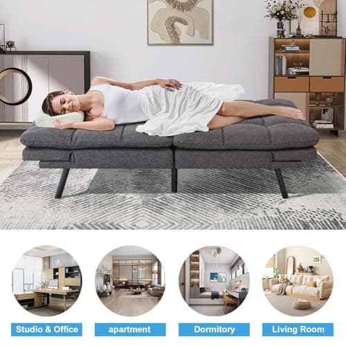 MUUEGM Dark Gray Fabric Ajustable Backrest Folding Futon Sofa for Small Spaces