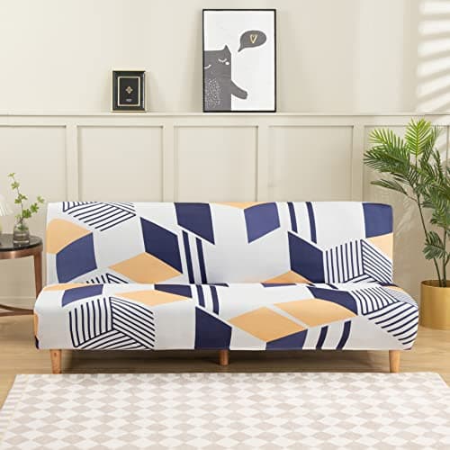 LiveGo Elastic Bottom Futon Slipcover for Stretch Folding Sofa Bed, Printed Couch Cover Protection