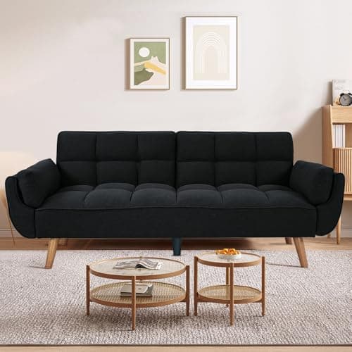 Green Convertible Futon Couch Bed, 3 Seater Sleeper Sofa with Adjustable Backrests