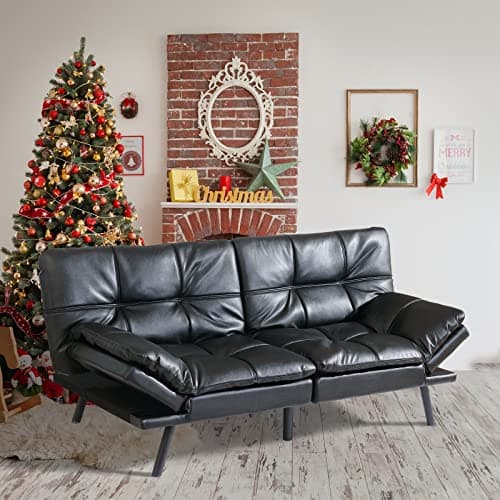 Memory Foam Convertible Futon Sofa Bed, Modern Folding Love Seat for Living Room, Compact Space, Apartment, Office, Dorm - Grey