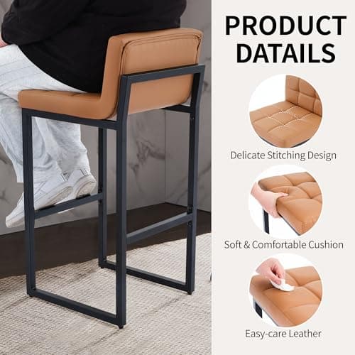 Caramel Brown Bar Stool Set, 30-inch Height, Comfortable Kitchen Chairs