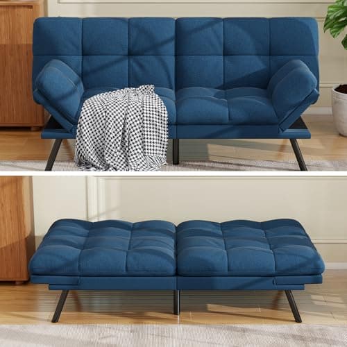 MUUEGM 71" Splitback Recliner Loveseat, Reversible Backrest, Linen Blue, Small Spaces