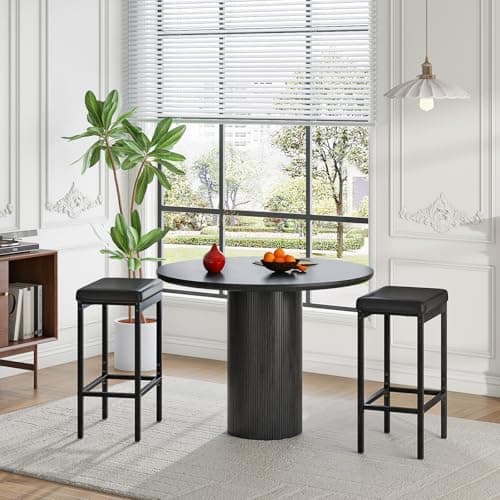 HOOBRO Black Bar Stool Set, 24.8-Inch High, Thick Upholstery, Kitchen, Dining, Cafe