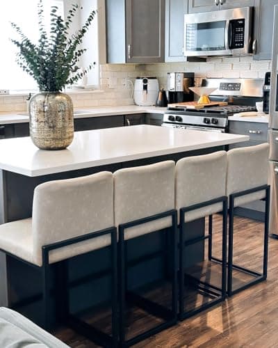 PHI VILLA Counter Height Bar Stool Set of 4, PU Leather Back Chairs