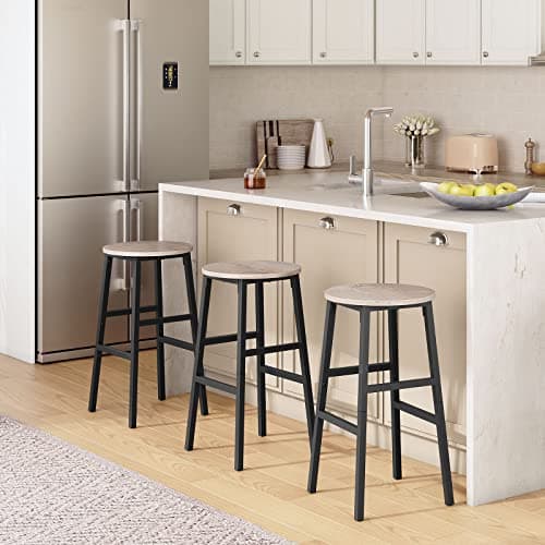 Industrial Greige Bar Stools - Set of 2 with Footrest - Easy Assembly