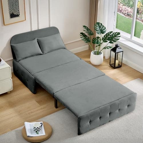 3-in-1 Dark Gray Convertible Sofa Bed, Pull-Out Twin Sleeper Couch for Living/Bedroom