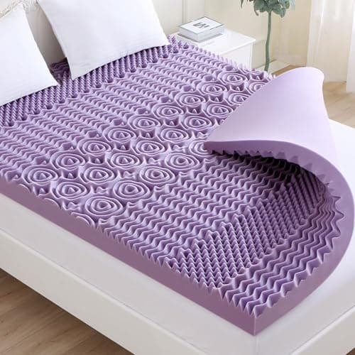 MUXHOMO 7-Zone Egg Crate Foam Mattress Topper, King Size, Back Pain Relief, Lavender Cooling Gel