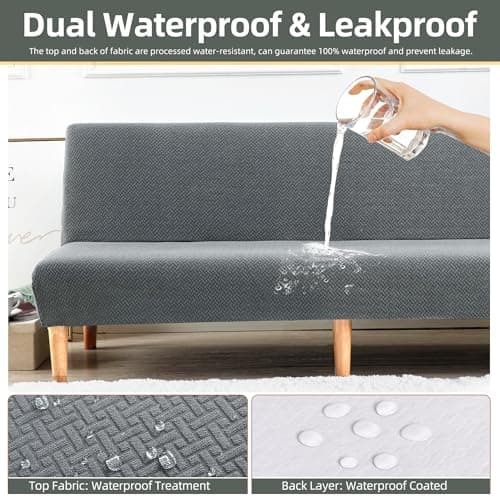 CZL Waterproof Futon Covers, Leakproof Sofa Bed Protector, Stretch Jacquard Slipcover for Kids and Pets