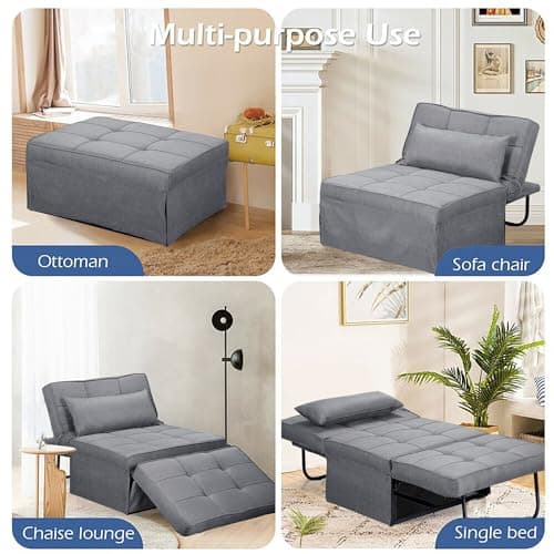 Ainfox 4-in-1 Convertible Sofa Bed with Adjustable Backrest (Light Grey)