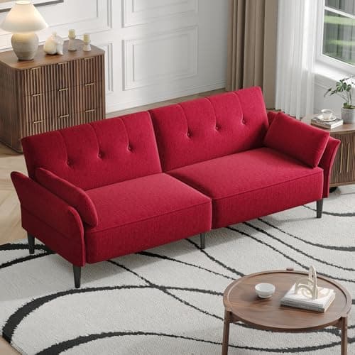 89" Velvet Fabric Comfy Futon Couch Bed with Adjustable Backrest & Armrests for Living Room Sleepers
