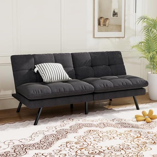 MUUEGM 68" Convertible Sofa Bed – Black Adjustable Futon with Folding Design