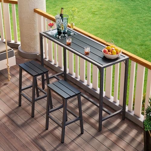 ODK Weather Resistant 26 Inch Outdoor Bar Stool Set, Black