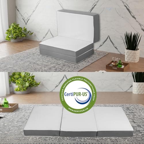 Greaton 5-Inch Tri-Fold Gel Memory Foam Portable Mattress | Breathable & Soft, Twin, White