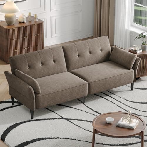 89" Velvet Fabric Comfy Futon Couch Bed with Adjustable Backrest & Armrests for Living Room Sleepers