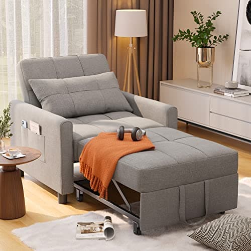 3-in-1 Convertible Futon Sofa Bed with Adjustable Backrest, Dark Grey Linen Fabric