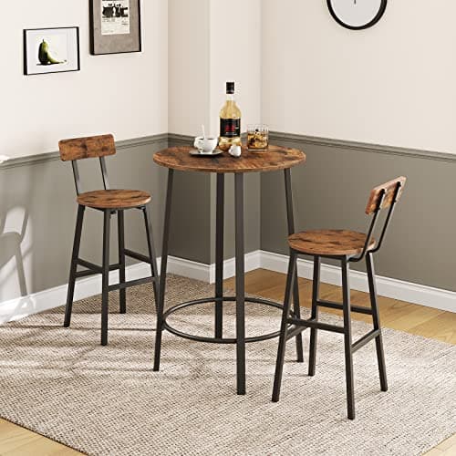Rustic Brown Bar Stools, Set of 2 with Footrest, 24.4" Backed Bar Chairs