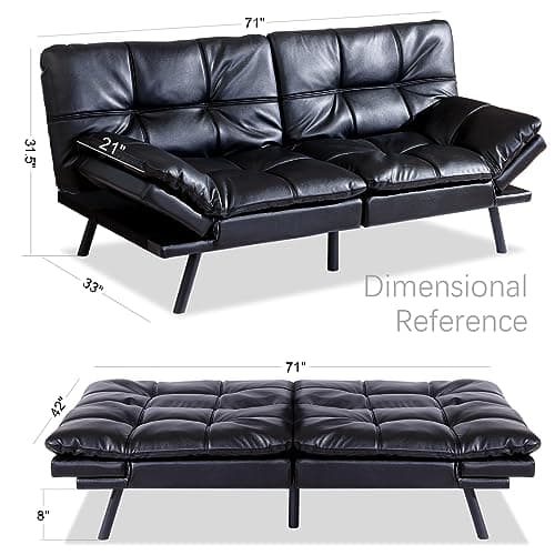 Memory Foam Convertible Futon Sofa Bed, Modern Folding Love Seat for Living Room, Compact Space, Apartment, Office, Dorm - Grey