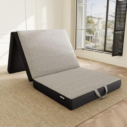 Portable Memory Foam Mattress - Single, 4 Inch Foldable, Washable Cover, Handle, Non-Slip Bottom, RV, Travel, Camping, Y