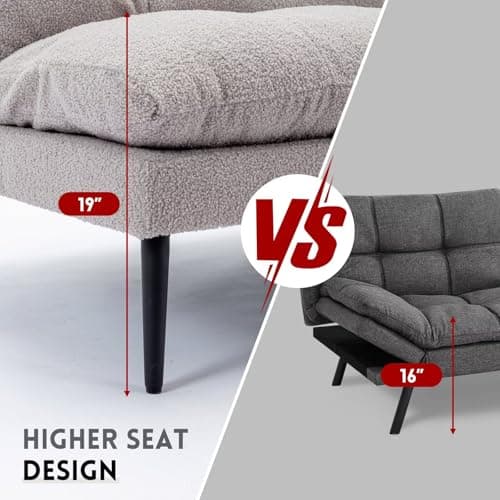 Futon Sofa Bed with Adjustable Backrest, Grey
