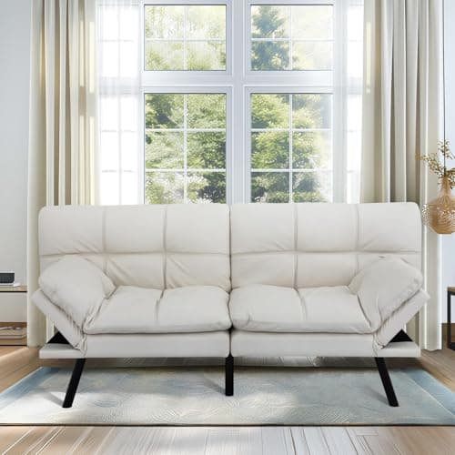 MUUEGM 71-Inch Convertible Memory Foam Futon Sofa Bed with Armrests for Small Spaces - Dark Grey