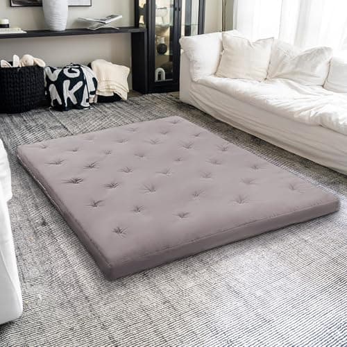ZonLi Japanese Queen Size Tatami Mattress, 100% Cotton, Grey