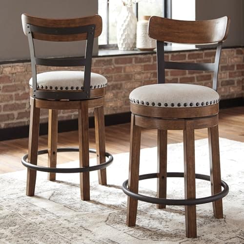 Signature Design by Ashley Valebeck Brown Rustic Farmhouse Counter Height Swivel Bar Stool