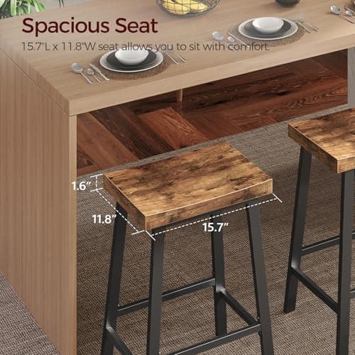 Industrial Style 23.7" Saddle Bar Stool Set, Rustic Brown and Black BAHR0801N1
