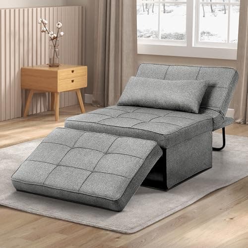 Ainfox 4-in-1 Convertible Sofa Bed with Adjustable Backrest (Light Grey)