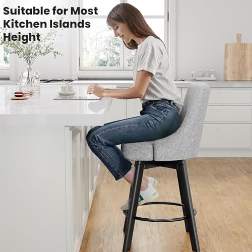 Light Gray Fabric Counter Bar Stools with Back, 24" Set of 2
