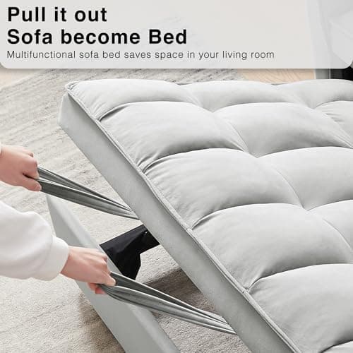 3-in-1 Grey Convertible Sleeper Sofa Bed with Side Pocket & Adjustable Backrest