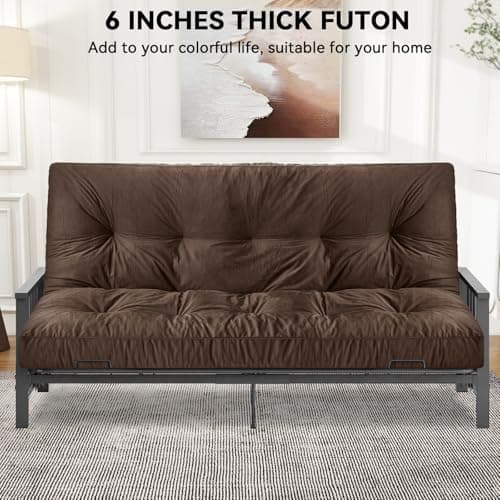 Coffee Velvet Crushed Sponge Full Size Futon Mattress for Sofa & Bed