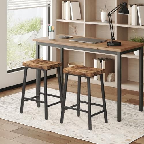Industrial Style 23.7" Saddle Bar Stool Set, Rustic Brown and Black BAHR0801N1
