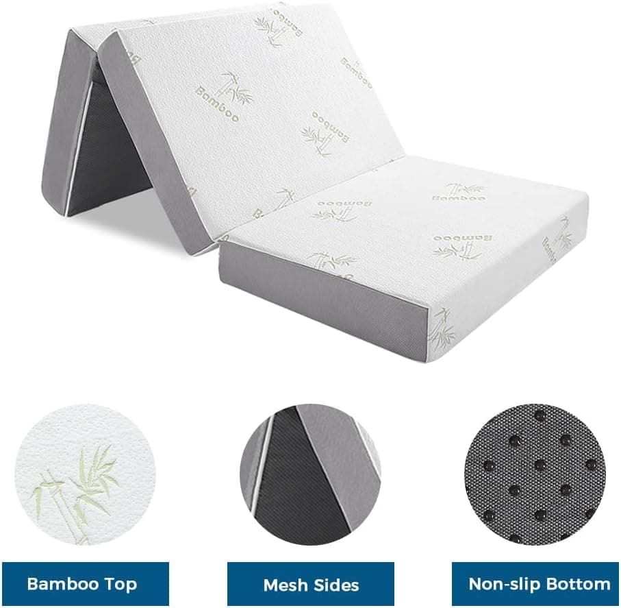 Inofia Queen 6 Trifold Memory Foam Mattress with Removable Cover - Portable & Foldable Bed (78 x 58)