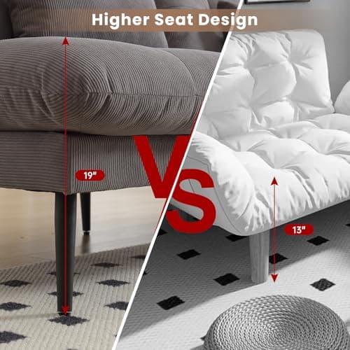 72'' Gray Corduroy Adjustable Backrest Sleeper SofaBed for Living Room, Bedroom, Office