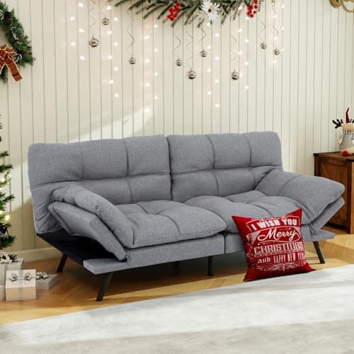 MUUEGM Dark Grey Memory Foam Futon Sleeper Sofa Bed for Small Spaces