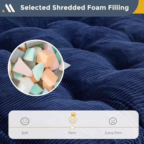 MAXYOYO Queen Size Ultra Thick Futon Mattress Sofa Bed, Shredded Foam Filling, Corded Fabric, Navy