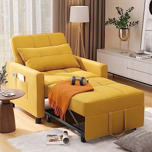 3-in-1 Convertible Futon Sofa Bed with Adjustable Backrest, Dark Grey Linen Fabric