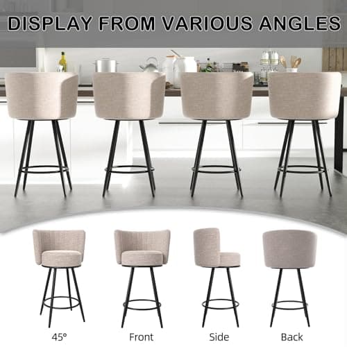 Beige Tufted Counter Height Bar Stools Set of 2, Modern Footrest Design