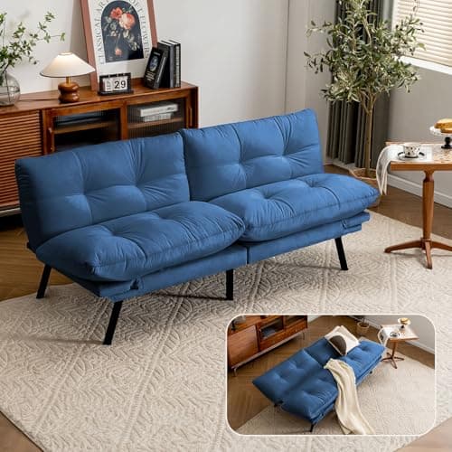 71" Comfy Velvet Convertible Futon Sofa Bed with 7" Pillow Cushion for Small Spaces