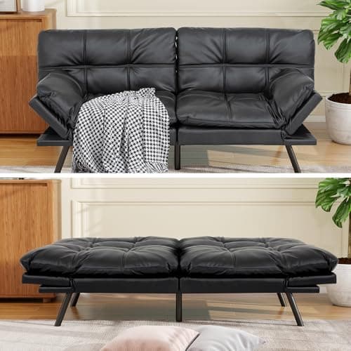 MUUEGM 71" Reversible Recliner Sofa Bed, PU Leather Matte Black