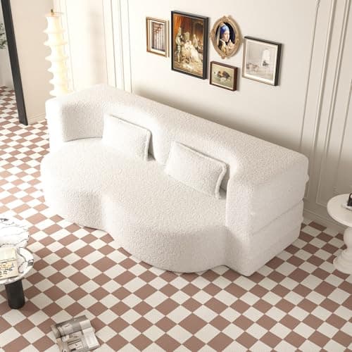 78" Queen Sleeper Sofa Bed, Modern Grey Teddy Fabric, Gray Folding Mattress, Living Room Couch