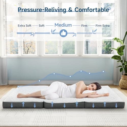 Tri Fold Memory Foam Mattress Topper, 4 Inch, Portable & Breathable, Gray