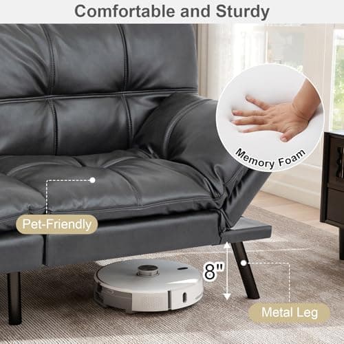 MUUEGM 71" Reversible Recliner Sofa Bed, PU Leather Matte Black
