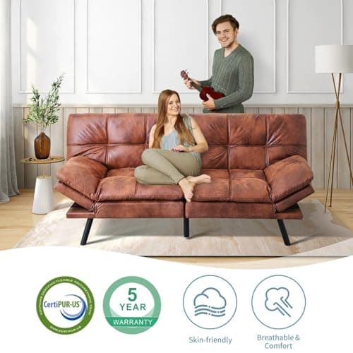 Memory Foam Futon Sofa Bed Couch - Modern Loveseat Daybed - Comfy Sleeper for Apartment Living Room