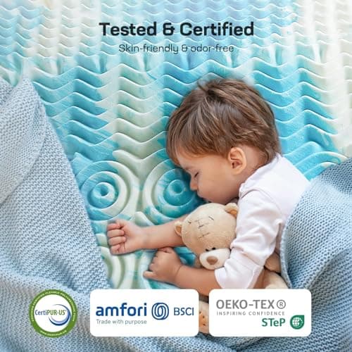 Marsail 2-inch Gel Memory Foam Mattress Topper, 5-Zone Support, Ventilated Design, CertiPUR-US Certified