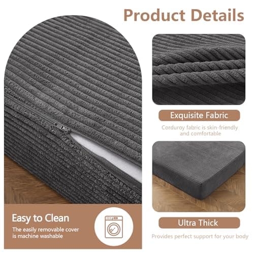 BYBYME 6 Inch Gel Tri-Fold Corduroy Mattress Topper, Washable Cover (Carbon Gray, Full)