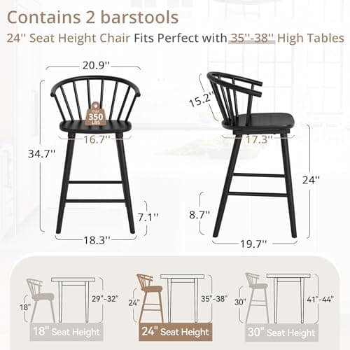 LUE BONA Black Farmhouse Bar Stools, Modern Counter Height, Set of 2