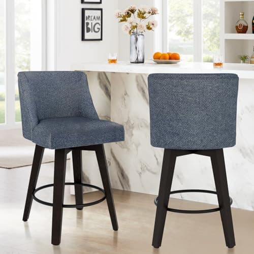 360°Swivel Bar Stools Set of 2 with High Backrest, Denim Blue