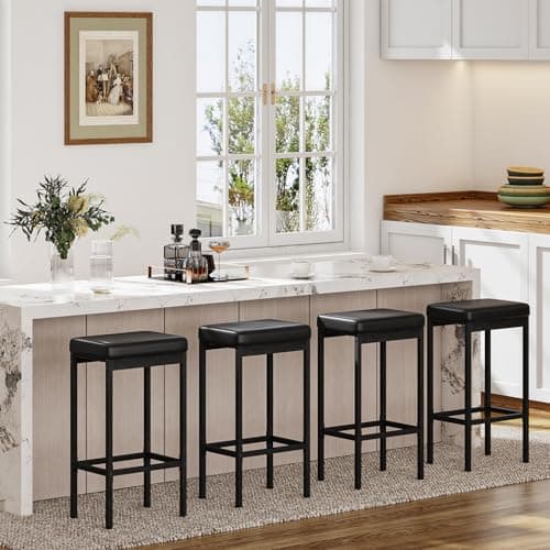 HOOBRO Black Bar Stool Set, 24.8-Inch High, Thick Upholstery, Kitchen, Dining, Cafe