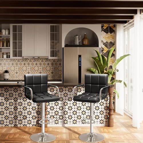 Homall Black Modern PU Leather Kitchen Bar Stools with Back Set of 2